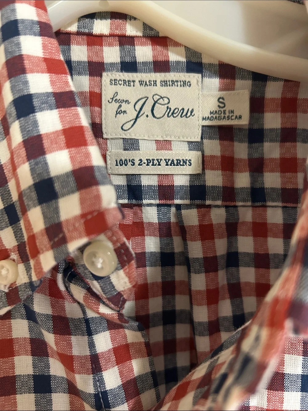 J. Crew Men's Red, Navy & White Check Button-Down Shirt